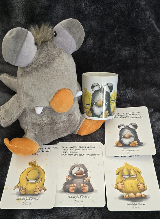 Geschenke Set Henry and Friends, Plüschmonster, Tasse und Postkarten Tut mir leid, hab dir grad nicht zugehört... Hatte bessere Gedanken...