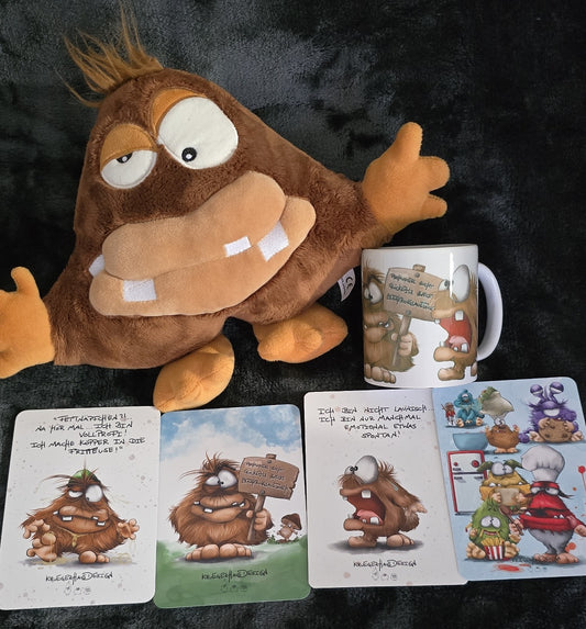 Geschenke Set Hugo Monster, Plüschmonster und Tasse mit 4 Postkarten