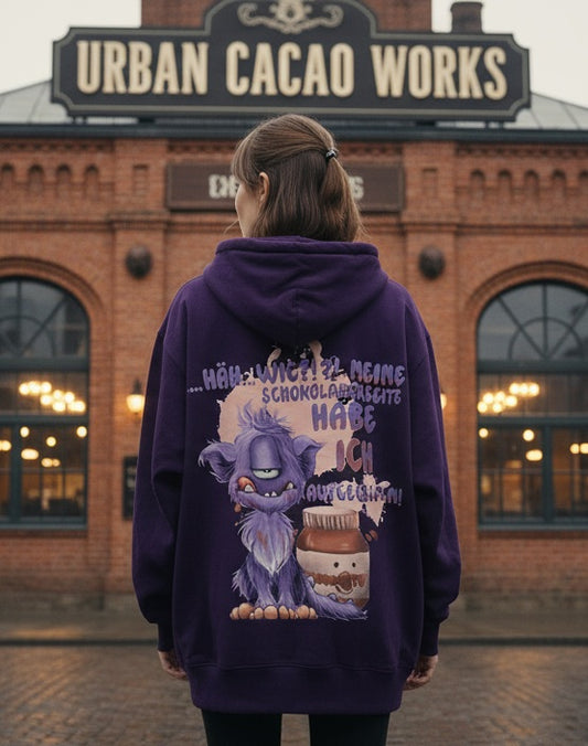 Unisex Hoodie Jacke XXL Druck Kruegerhausdesign Monster in lila Gr. XXL, Häh... Wie?!?! Meine Schokoladenseite habe ich aufgegessen!