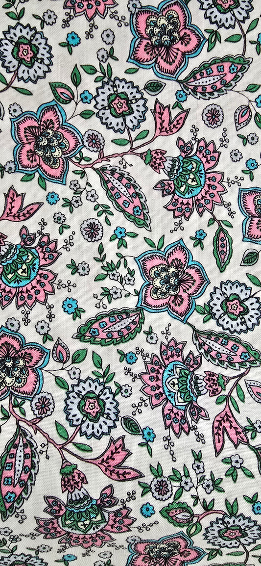 0,5m ,Westfalenstoffe Baumwolle, weiß, rosa, grün, Ornamente, Paisley Organic Cotton