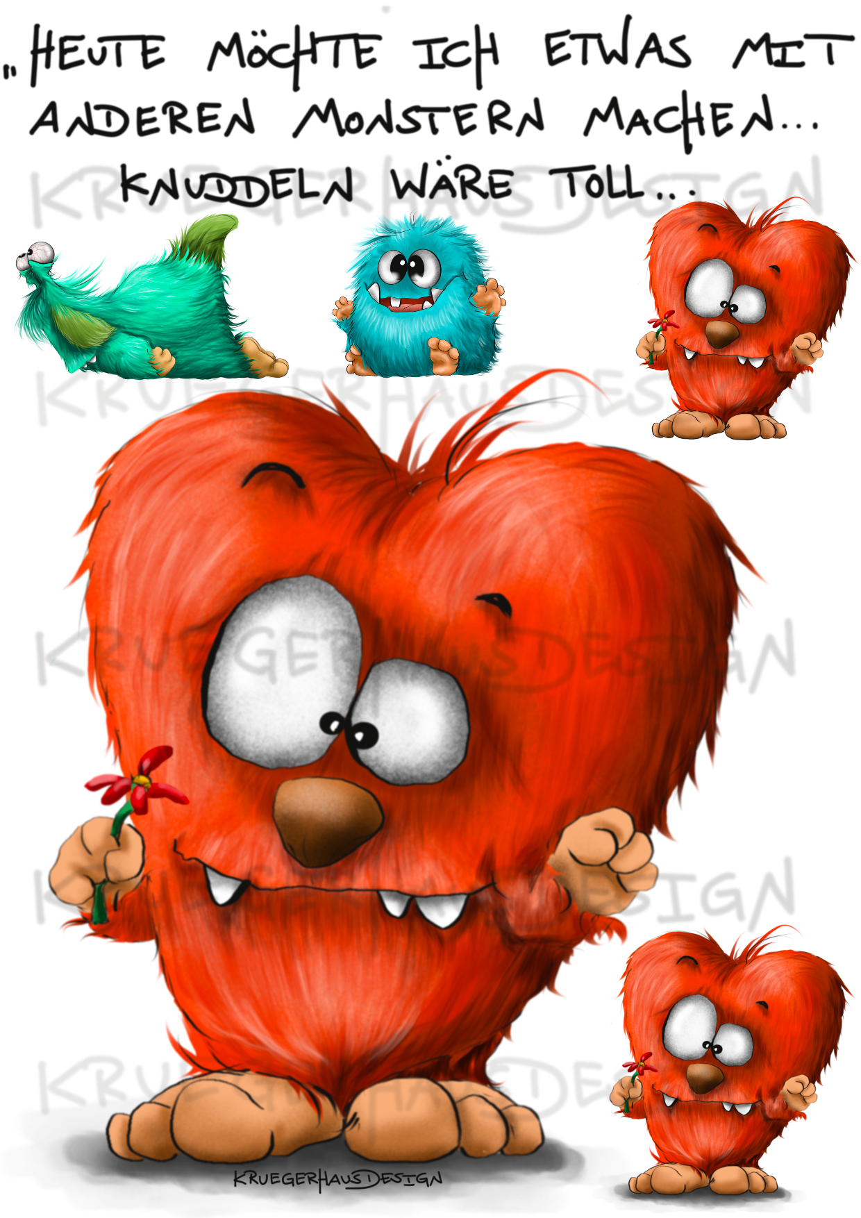 A4 Bügelbild Kruegerhausdesign Monster mit Spruch, Heute möchte ich etwas mit... #209