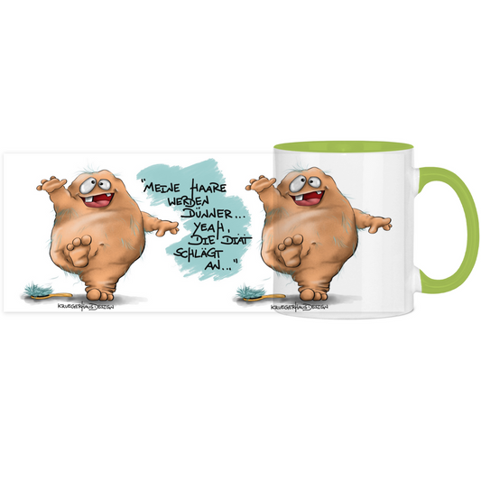 Panorama Tasse zweifarbig, Kaffeetasse, Tee, Kruegerhausdesign Monster mit Spruch, Meine Haare werden dünner...