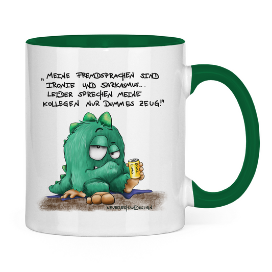Tasse zweifarbig Meine Fremdsprachen sind Ironie und Sarkasmuss...