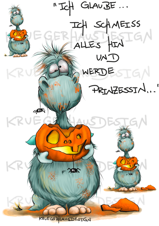 A4 Bügelbild Kruegerhausdesign Monster mit Spruch, Ich glaube... ich schmeiss alles hin... #251