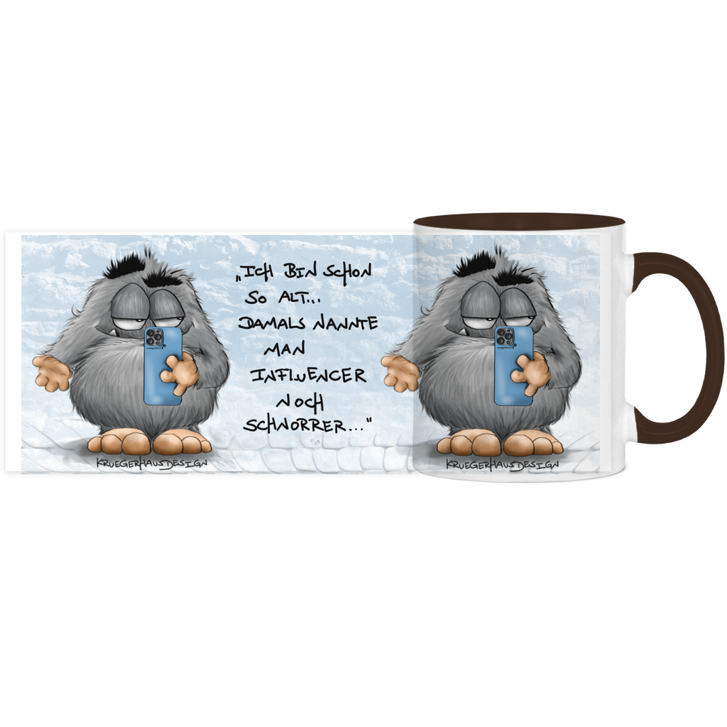 Tasse, Kaffeetasse, Teetasse, zweifarbig, Kruegerhausdesign Monster mit Spruch, 2. Variante, Ich bin so alt...
