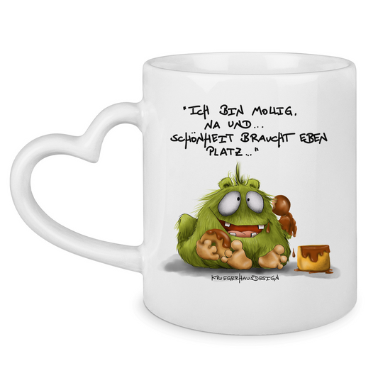 Tasse mit Herzhenkel Ich bin mollig, na und... Schönheit braucht eben Platz!