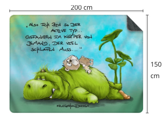 Premium Kuscheldecke, superweich, 150 x 200cm, Kruegerhausdesign Monster, Ich bin so der aktive Typ... mit Teddy