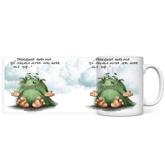Tasse, Kaffeetasse, Teetasse, Kruegerhausdesign Monster mit Spruch, Irgendwie sind alle in meinem Alter...