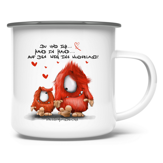 Emaille Tasse Du und ich... Hand in Hand.. Auf den Weg ins Wunderland!