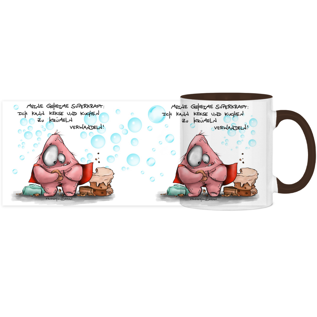 Tasse, Kaffeetasse, Teetasse, zweifarbig, Kruegerhausdesign Monster mit Spruch, Meine geheime Superkraft