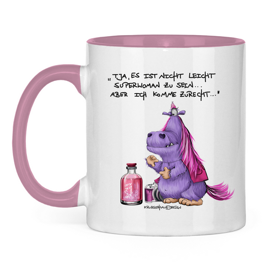 Tasse zweifarbig Tja, es ist nicht leicht Superwoman zu sein... aber ich ...