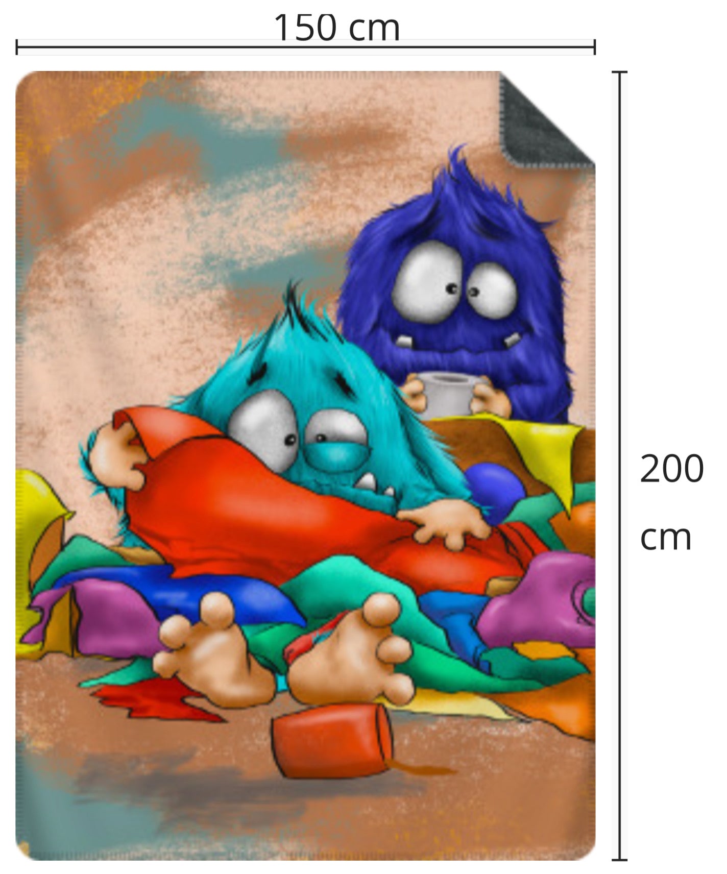 Premium Kuscheldecke, superweich, 150 x 200cm, Kruegerhausdesign Monster, Unordnung Monsters