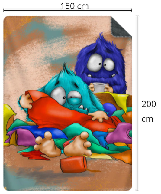 Premium Kuscheldecke, superweich, 150 x 200cm, Kruegerhausdesign Monster, Unordnung Monsters