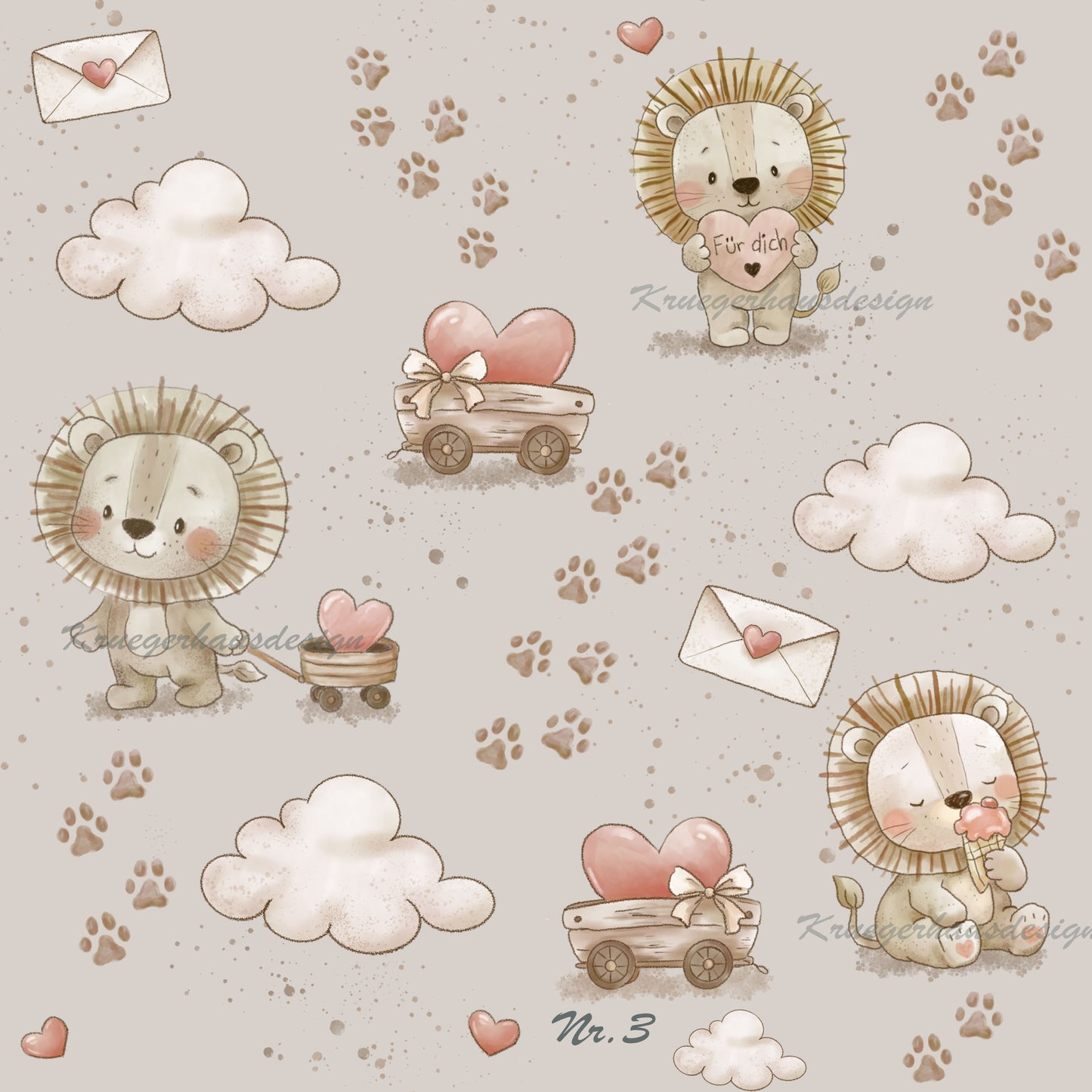 Liebevoll handgezeichnetes Stoffdesign – digitaler Download, LoveLeo3