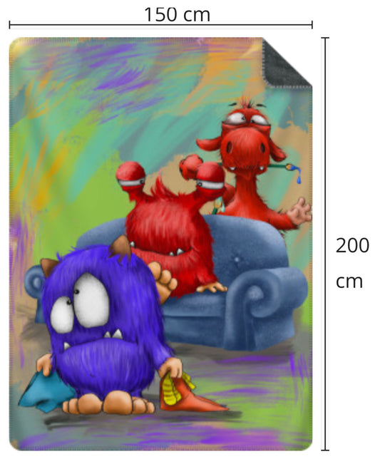 Premium Kuscheldecke, superweich, 150 x 200cm, Kruegerhausdesign Monster, Couch Monster