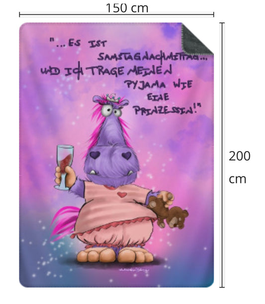 Premium Kuscheldecke, superweich, 150 x 200cm, Kruegerhausdesign Monster, Es ist Samstagnachmittag und ich trage meinen Pyjama wie eine Prinzessin