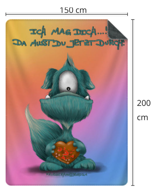 Premium Kuscheldecke, superweich, 150 x 200cm, Kruegerhausdesign Monster, Ich mag dich! Da musst du jetzt durch…! Design 1