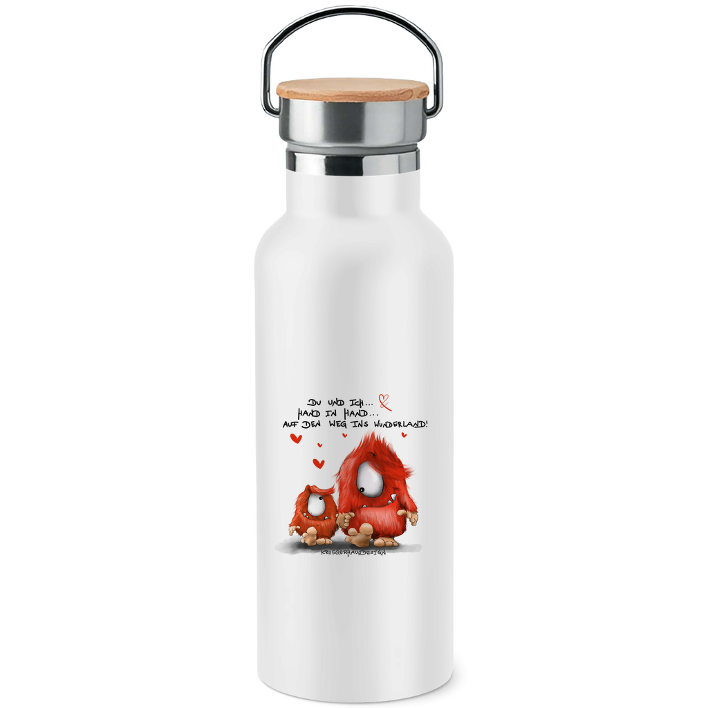 Edelstahl-Trinkflasche mit Bambusdeckel Du und ich... Hand in Hand.. Auf den Weg ins Wunderland!