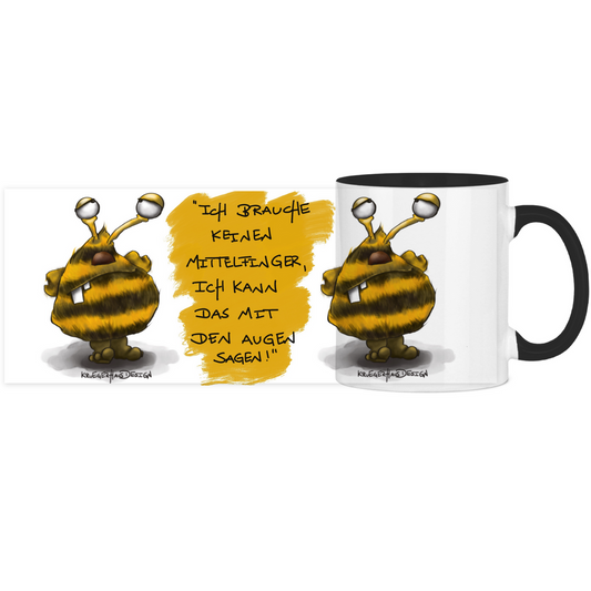 Tasse zweifarbig, Kaffeetasse, Teetasse, Kruegerhausdesign mit Monster und Spruch, 2. Variante, Ich brauch keinen Mittelfinger...