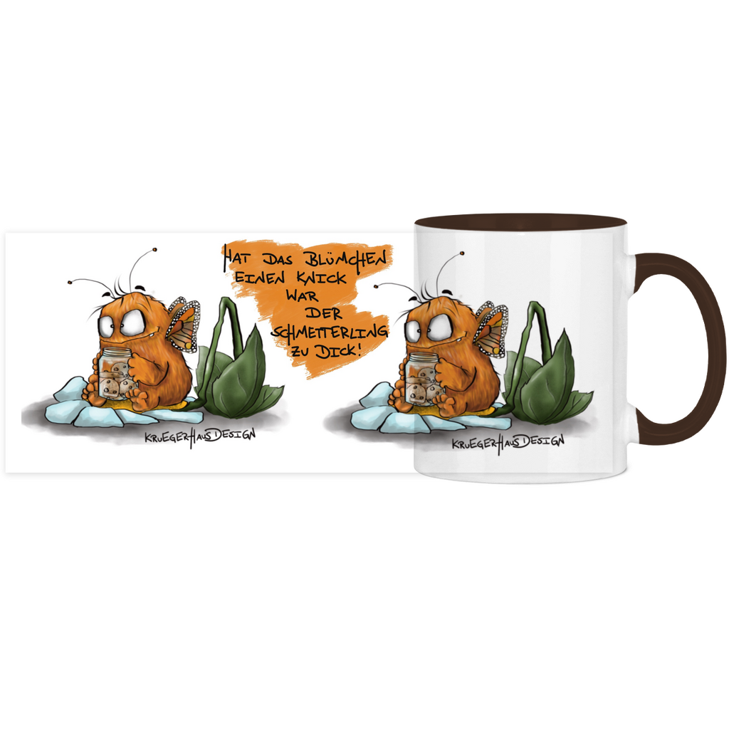 Tasse, Kaffeetasse, Teetasse, zweifarbig, Kruegerhausdesign Monster mit Spruch, 2. Variante, Hat das Blümchen...