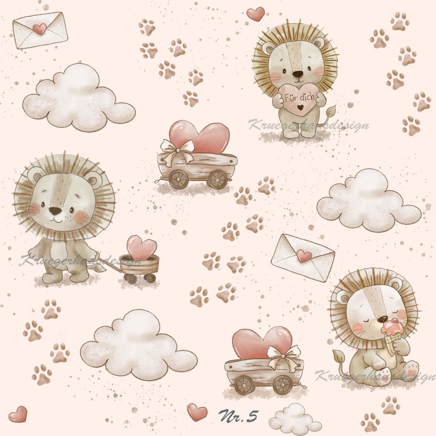 Liebevoll handgezeichnetes Stoffdesign – digitaler Download, LoveLeo5