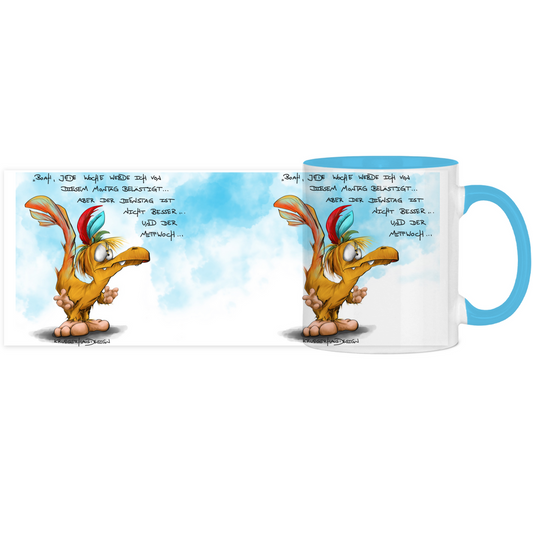 Tasse, Kaffeetasse, Teetasse, zweifarbig, Kruegerhausdesign Monster mit Spruch, Boah, Jede Woche werde ich von...