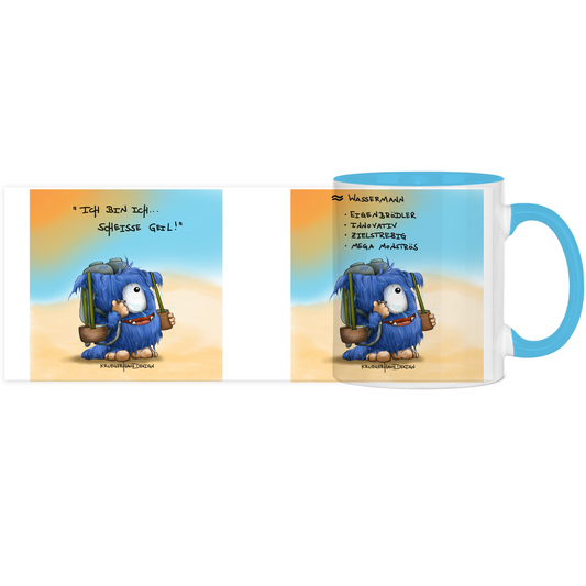 Tasse, Kaffeetasse Kruegerhausdesign Sternzeichen Wassermann Monster, zweifarbig