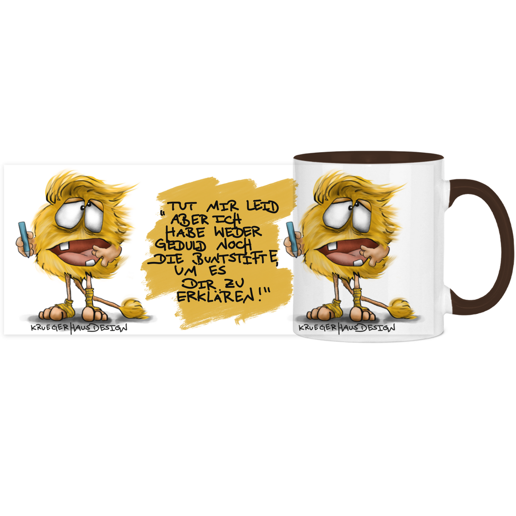 Tasse, Kaffeetasse, Teetasse, zweifarbig, Kruegerhausdesign Monster mit Spruch, 2. Variante, Tut mir leid aber...
