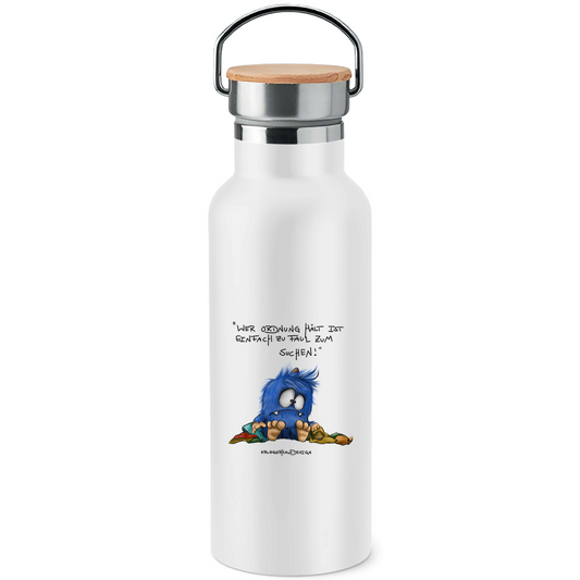 Edelstahl-Trinkflasche mit Bambusdeckel Wer Ordnung halt ist einfach zu faul zum Suchen!