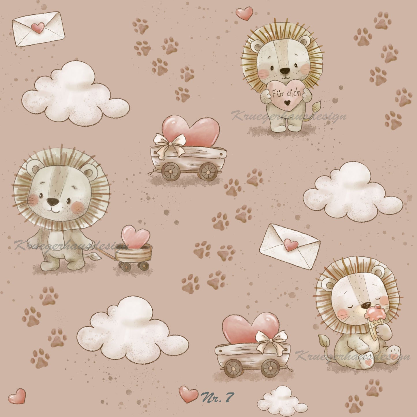 Liebevoll handgezeichnetes Stoffdesign – digitaler Download, LoveLeo7