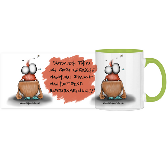 Tasse, Kaffeetasse, Teetasse, Kruegerhausdesign Monster mit Spruch, zweifarbig, 2.Variante, Natürlich führe ich Selbstgespräche...