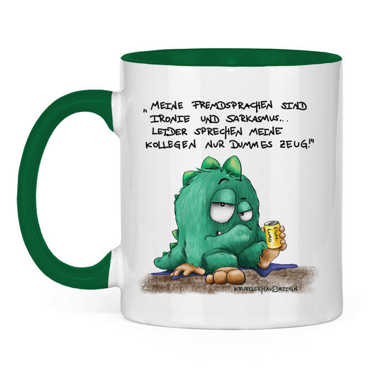 Tasse zweifarbig Meine Fremdsprachen sind Ironie und Sarkasmuss...
