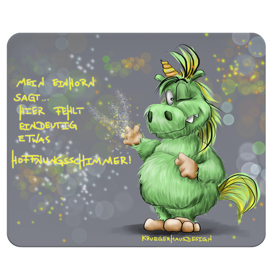 Mousepad, Mauspad, Maus Unterlage, Kruegerhausdesign Monster mit Spruch, Mein Einhorn sagt...