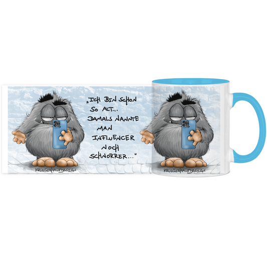 Tasse, Kaffeetasse, Teetasse, zweifarbig, Kruegerhausdesign Monster mit Spruch, 2. Variante, Ich bin so alt...
