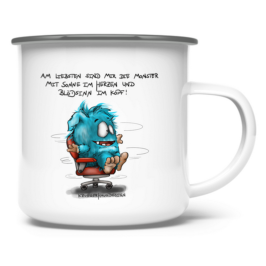 Emaille Tasse Am liebsten sind mir die Monster mit Sonne im Herzen und...