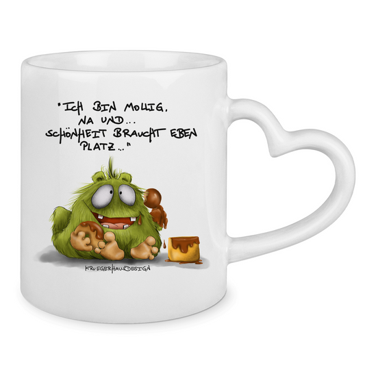 Tasse mit Herzhenkel Ich bin mollig, na und... Schönheit braucht eben Platz!
