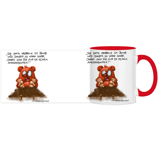 Tasse, Kaffeetasse, Teetasse, zweifarbig, Kruegerhausdesign Monster mit Spruch, Ich hatte Kribbeln im Bauch...