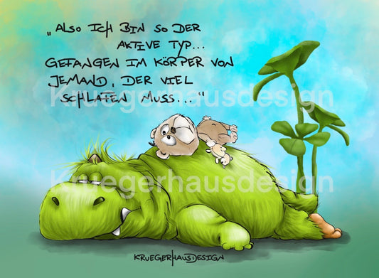 Premium Kuscheldecke, superweich, 150 x 200cm, Kruegerhausdesign Monster, Ich bin so der aktive Typ... mit Teddy