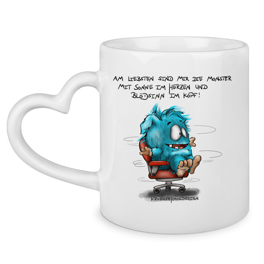 Tasse mit Herzhenkel Am liebsten sind mir die Monster mit Sonne im Herzen und...