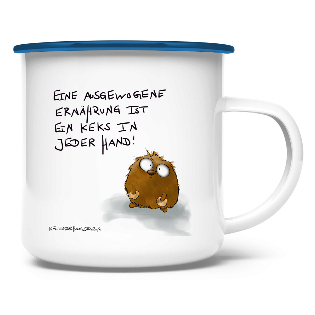 Emaille Tasse Eine ausgewogene Ernährung ist ein Keks in jeder Hand!