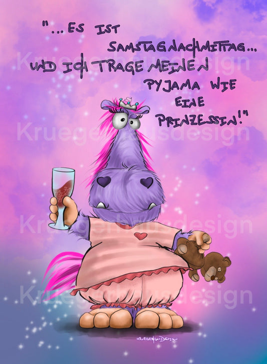 Premium Kuscheldecke, superweich, 150 x 200cm, Kruegerhausdesign Monster, Es ist Samstagnachmittag und ich trage meinen Pyjama wie eine Prinzessin