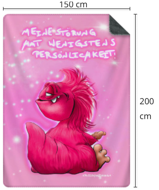Premium Kuscheldecke, superweich, 150 x 200cm, Kruegerhausdesign Monster, Meine Störung hat wenigstens Persönlichkeit! Rosa pink
