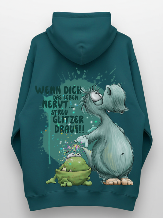 Unisex Hoodie XXL Druck Kruegerhausdesign Monster, Emerald Green, Motivwahl