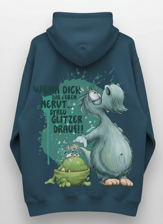 Unisex Hoodie XXL Druck Kruegerhausdesign Monster Gr. 3 XL, petrol, wenn dich dein Leben...