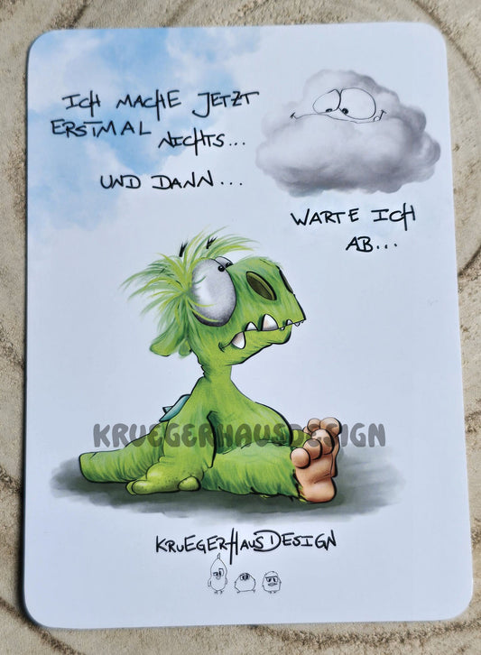 Postkarte Kruegerhausdesign Monster mit Spruch, Ich mache jetzt erstmal nichts...