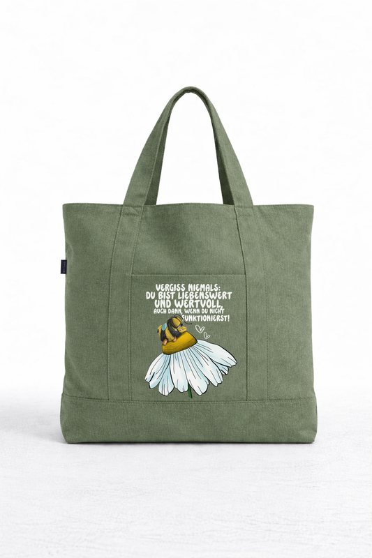 Du bist wertvoll Tote Bag Grün – Nachhaltige Canvas Tasche mit liebevollem Spruch, limitiert nur für April