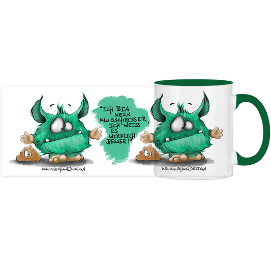 Tasse, Kaffeetasse, Teetasse, Kruegerhausdesign Monster mit Spruch, zweifarbig, 2. Variante, Ich bin kein Klugscheisser...