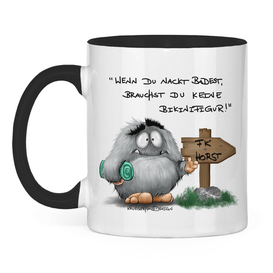 Tasse zweifarbig Wenn du nackt badest, brauchst du keine Bikinifigur!
