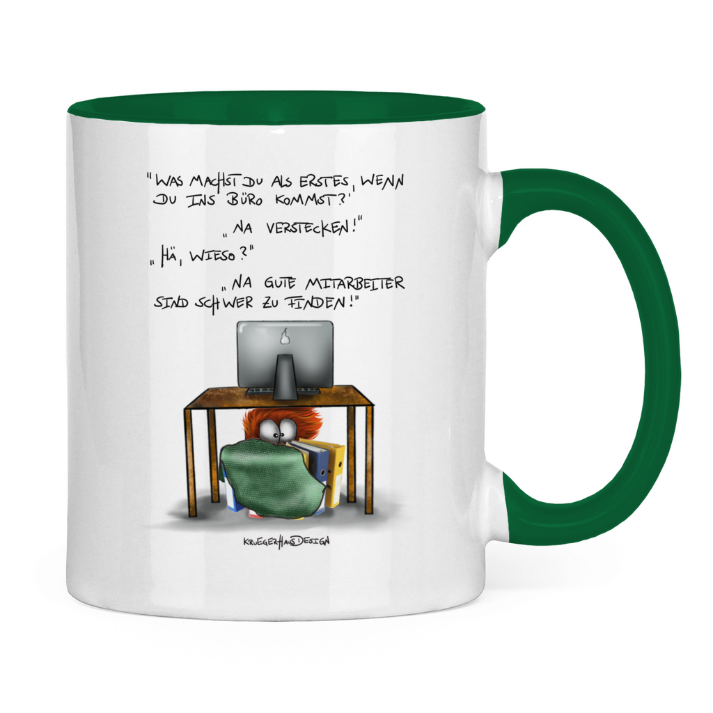 Tasse zweifarbig Was maschst du als erstes, wenn du in das Büro kommst?