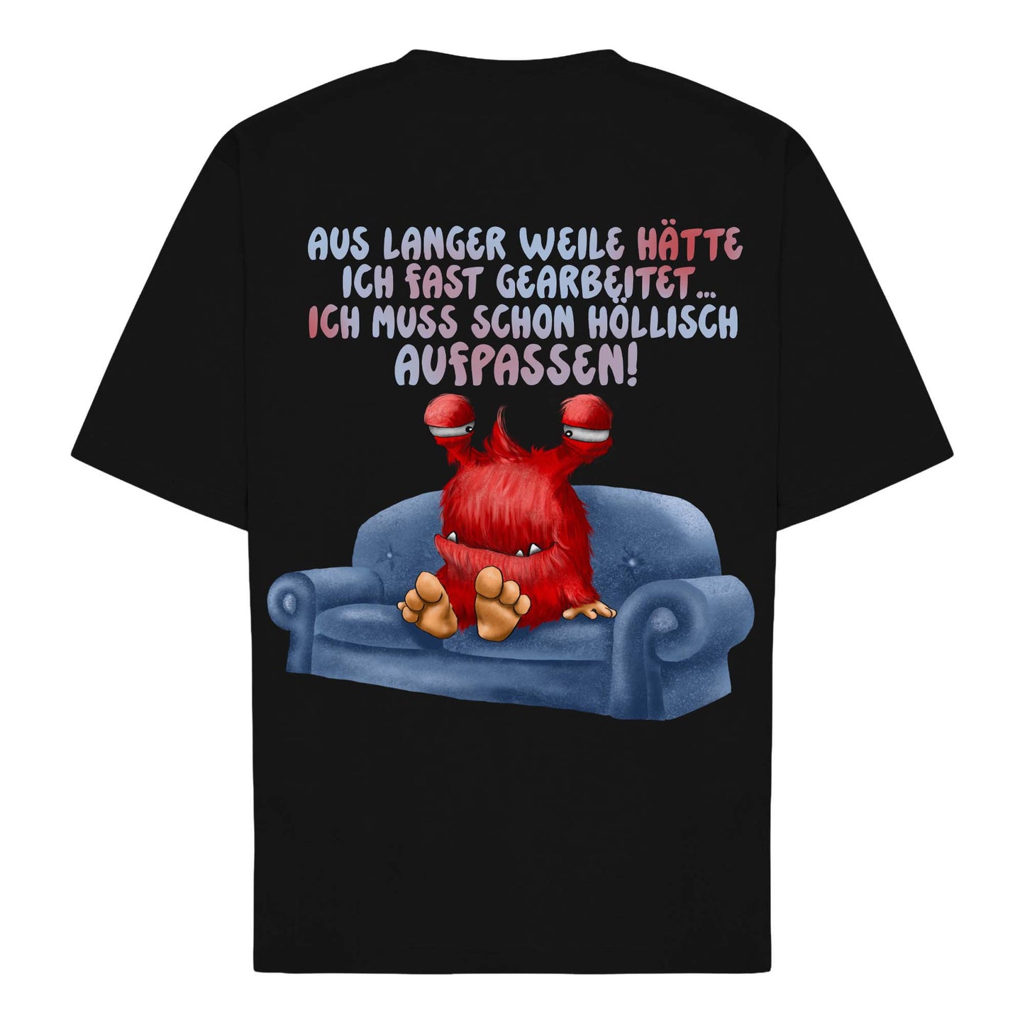 FINAL SALE T-Shirt Gr. L Schwarz – „Aus langer Weile“ Monster – Kruegerhausdesign